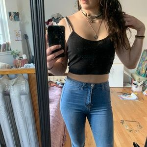 black cropped tank top